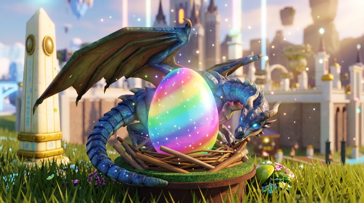 Dragon curled around the rainbow egg